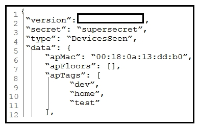   Refer to the exhibit. Which parameter is missing from the JSON response to confirm the API version that is used? A)  version 4 B)  v 10 C)  2 D)  version 2