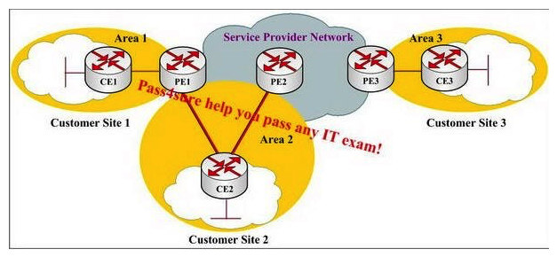 Open Shortest Path First (OSPF)  is a dynamic routing protocol for use in Internet Protocol (IP)  networks. Study the exhibit carefully, OSPF is used as the PE-CE protocol at all of these sites. Which path is preferred from CE1 to CE3?   A)  CE1-PE1-PE3-CE3 B)  CE1-PE1-PE2-PE3-CE3 C)  CE1-PE1-CE2-PE2-PE3-CE3 D)  CE1-PE1-PE2-CE3