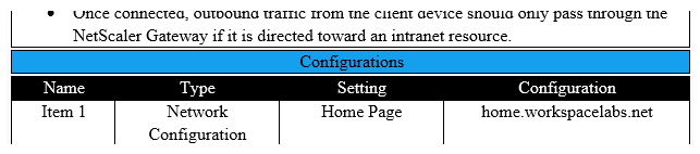 <strong>Scenario: A Citrix Architect needs to assess an existing NetScaler Gateway deployment. During the assessment, the architect collected key requirements for VPN users, as well as the current session profile settings that are applied to those users. Click the Exhibit button to view the information collected by the architect. Which configurations should the architect change to meet all the stated requirements?</strong> A) Item 4 B) Item 3 C) Item 5 D) Item 2 E) Item 1