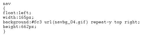 Consider the following HTML5 code:   Also consider the following CSS code:     This I-ITML5 and CSS code directs the sidebar background image to: A)  display at the top-right of the sidebar B)  display at a height of 129 pixels C)  display at the left of the sidebar D)  display horizontally