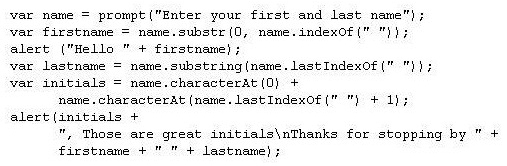 <strong>Consider the following code: What needs to be changed to allow this script to run without error?</strong> A) Change the substring method call to substr B) Change the substring method call to substr() C) Change the characterAt method call to charAt D) Change the characterAt method call to characterat