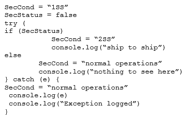 Given the following code snippet:   Which of the following failure modes would the code exhibit? A)  Open B)  Secure C)  Halt D)  Exception
