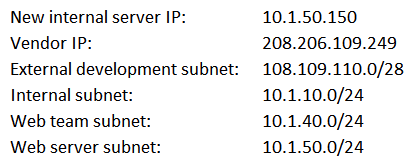 A request has been approved for a vendor to access a new internal server using only HTTPS and SSH to manage the back-end system for the portal. Internal users just need HTTP and HTTPS access to all internal web servers. All other external access to the new server and its subnet is not allowed. The security manager must ensure proper access is configured.   Below is a snippet from the firewall related to that server (access is provided in a top-down model) :   Which of the following lines should be configured to allow the proper access? (Choose two.)  A)  Move line 3 below line 4 and change port 80 to 443 on line 4. B)  Move line 3 below line 4 and add port 443 to line. C)  Move line 4 below line 5 and add port 80 to 8080 on line 2. D)  Add port 22 to line 2. E)  Add port 22 to line 5. F)  Add port 443 to line 2. G)  Add port 443 to line 5.