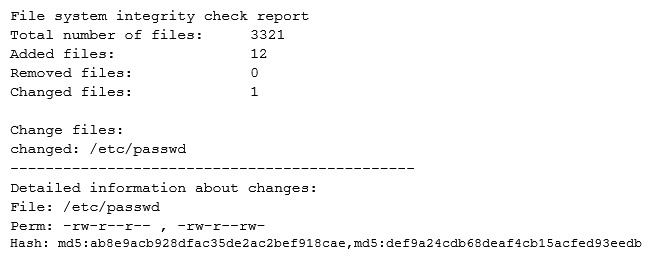 While investigating suspicious activity on a server, a security administrator runs the following report:   In addition, the administrator notices changes to the /etc/shadow file that were not listed in the report. Which of the following BEST describe this scenario? (Choose two.)  A)  An attacker compromised the server and may have used a collision hash in the MD5 algorithm to hide the changes to the /etc/shadow file B)  An attacker compromised the server and may have also compromised the file integrity database to hide the changes to the /etc/shadow file C)  An attacker compromised the server and may have installed a rootkit to always generate valid MD5 hashes to hide the changes to the /etc/shadow file D)  An attacker compromised the server and may have used MD5 collision hashes to generate valid passwords, allowing further access to administrator accounts on the server E)  An attacker compromised the server and may have used SELinux mandatory access controls to hide the changes to the /etc/shadow file