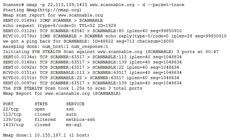 Given the Nmap request below:   Which of the following actions will an attacker be able to initiate directly against this host? A)  Password sniffing B)  ARP spoofing C)  A brute-force attack D)  An SQL injection
