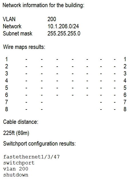 A user no longer has access to network resources after a recent office move, but all other users in the building are able to connect at 100MB connections. After further investigation, a network technician notices the following information:   Which of the following is causing the network connection issues? A)  Open/short pins B)  VLAN mismatch C)  Distance limitation D)  Crosstalk E)  Port configuration