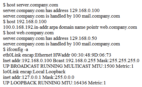 A system administrator receives reports from users of odd behavior in regard to a recently installed server. While reviewing the server network configuration, the systems administrator does both a forward and a reverse DNS lookup on the host, along with the network adapter configuration.   Which of the following is the problem identified in the output above? A)  There is no reverse DNS entry for this host. B)  The server IP address is incorrectly configured. C)  The DNS lookup entry is incorrectly configured. D)  The reverse DNS entry is pointing to a different host.