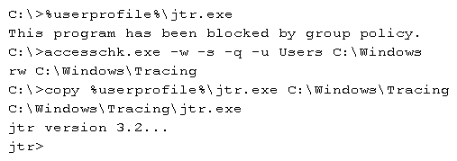 A penetration tester executes the following commands:   Which of the following is a local host vulnerability that the attacker is exploiting? A)  Insecure file permissions B)  Application whitelisting C)  Shell escape D)  Writable service