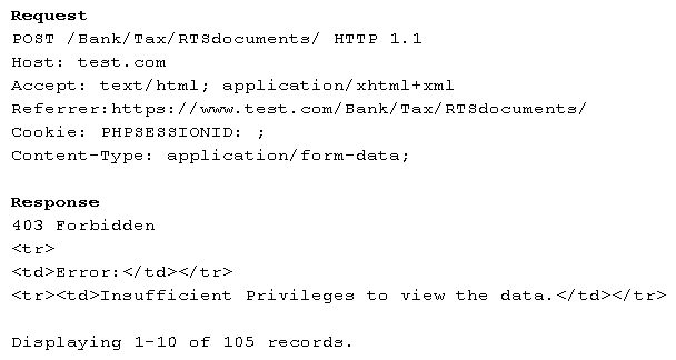 A penetration tester is testing a banking application and uncovers a vulnerability. The tester is logged in as a non-privileged user who should have no access to any data. Given the data below from the web interception proxy:   Which of the following types of vulnerabilities is being exploited? A)  Forced browsing vulnerability B)  Parameter pollution vulnerability C)  File upload vulnerability D)  Cookie enumeration
