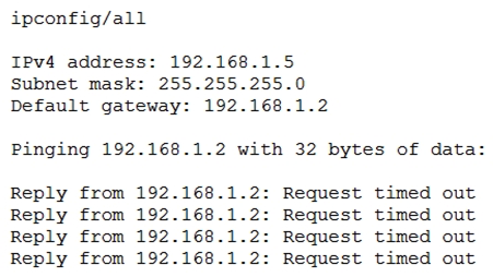 After configuring IP networking on a newly commissioned server, a server administrator installs a straight-through network cable from the patch panel to the switch. The administrator then returns to the server to test network connectivity using the ping command. The partial output of the and ipconfig commands are displayed below:   The administrator returns to the switch and notices an amber link light on the port where the server is connected. Which of the following is the MOST likely reason for the lack of network connectivity? A)  Network port security B)  An improper VLAN configuration C)  A misconfigured DHCP server D)  A misconfigured NIC on the server