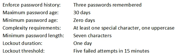 A security analyst is reviewing the password policy for a service account that is used for a critical network service. The password policy for this account is as follows:   Which of the following adjustments would be the MOST appropriate for the service account? A)  Disable account lockouts B)  Set the maximum password age to 15 days C)  Set the minimum password age to seven days D)  Increase password length to 18 characters