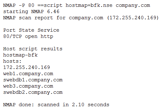 Given the following output:   Which of the following BEST describes the scanned environment? A)  A host was identified as a web server that is hosting multiple domains B)  A host was scanned, and web-based vulnerabilities were found C)  A connection was established to a domain, and several redirect connections were identified D)  A web shell was planted in company.com's content management system