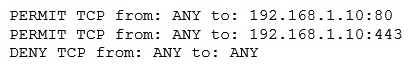 A system's administrator has finished configuring firewall ACL to allow access to a new web answer.   The security administrator confirms form the following packet capture that there is network traffic from the internet to the web server:   The company's internal auditor issues a security finding and requests that immediate action be taken. With which of the following is the auditor MOST concerned? A)  Misconfigured firewall B)  Clear text credentials C)  Implicit deny D)  Default configuration