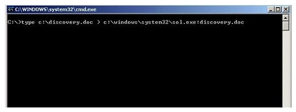 What feature of Windows is the following command trying to utilize?   A)  White space B)  AFS C)  ADS D)  Slack file