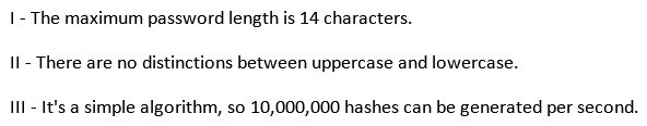 Which of the following parameters describe LM Hash (see exhibit) : Exhibit:   A)  I, II, and III B)  I C)  II D)  I and II