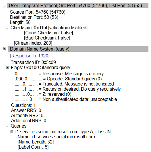 Analyze the packet capture from Wireshark below and mark the correct statement.   A)  It is an invalid DNS query B)  It is a DNS response message C)  It is an answer to the iterative query from Microsoft.com DNS server D)  It is Host (A record)  DNS query message