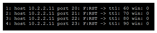 During scanning of a test network, Paul sends TCP probe packets with the ACK flag set to a remote device and then analyzes the header information (TTL and WINDOW field)  of the received RST packets to find whether the port is open or closed. Analyze the scanning result below and identify the open port.   A)  Port 22 B)  Port 23 C)  Port 21 D)  Port 20