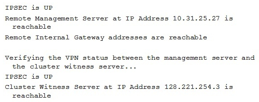 Refer to the exhibit.   Which command must be used to generate this output? A)  vpn status B)  ndu pre-check C)  health-check D)  ifconfig -a eth3