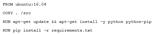 One of the developers on your team deployed their application in Google Container Engine with the Dockerfile below. They report that their application deployments are taking too long.   You want to optimize this Dockerfile for faster deployment times without adversely affecting the app's functionality. Which two actions should you take? Choose 2 answers. A)  Remove Python after running pip B)  Remove dependencies from requirements.txt C)  Use a slimmed-down base image like Alpine Linux D)  Use larger machine types for your Google Container Engine node pools E)  Copy the source after he package dependencies (Python and pip)  are installed