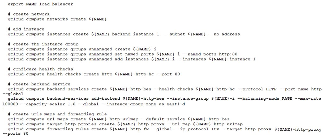 You have deployed an HTTP(s)  Load Balancer with the gcloud commands shown below.   Health checks to port 80 on the Compute Engine virtual machine instance are failing and no traffic is sent to your instances. You want to resolve the problem. Which commands should you run? A)  gcloud compute instances add-access-config ${NAME}-backend-instance-1 B)  gcloud compute instances add-tags ${NAME}-backend-instance-1 --tags http-server C)  gcloud compute firewall-rules create allow-lb --network load-balancer --allow tcp --source-ranges 130.211.0.0/22,35.191.0.0/16 --direction INGRESS D)  gcloud compute firewall-rules create allow-lb --network load-balancer --allow tcp --destination-ranges 130.211.0.0/22,35.191.0.0/16 --direction EGRESS