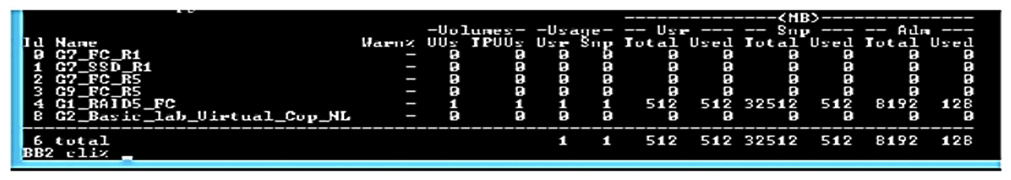 Refer to the exhibit.   A storage integrator is examining the configuration of an HPE 3PAR storage system using CLI. Which command can be used to display a list of common provisioning groups starting with substring R5 in the system? A)  showcpg R5* B)  cpg show | grep ^R5 C)  cpg | grep R5* D)  cmore showcpg -I R5*