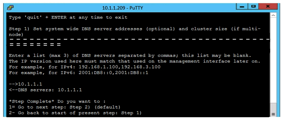 Refer to the exhibit.   Which command can be used in the CLI console to set the static IP address and DNS server for an HPE StoreOnce device? A)  net set wizard B)  create network C)  setup network D)  run setup