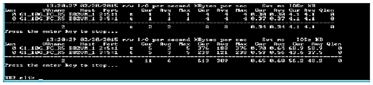 Refer to the exhibit.   A customer is complaining about slow performance for their HPE 3PAR StoreServ system. Which CLI command can be used by the storage administrator to display the queue length of a VLUN attached to the server during the troubleshooting process? A)  perfvluns B)  statvirtvolmapping C)  show mappingsvirtvol D)  srstatvlun