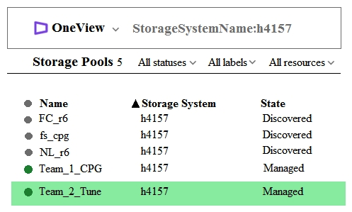 Refer to the exhibit.   An integrator needs to create a volume on the FC_r6 CPG using HPE Composer, but the CPG is not available for provisioning. The integrator checked the Storage Pools section, and the CPG is visible. What must the integrator do to enable volume provisioning on this CPG? A)  Select this CPG in the HPE Composer, select Edit from the Action menu, and change the CPG state to Managed B)  Navigate to the Storage Systems section in the HPE Composer, select the 3PAR array, and re-import required CPG C)  Login to the SSMC and add the HPE Composer certificate for the CPGs which are in the Discovered state D)  Login to the HPE SSMC and remove the read only parameter for this CPG
