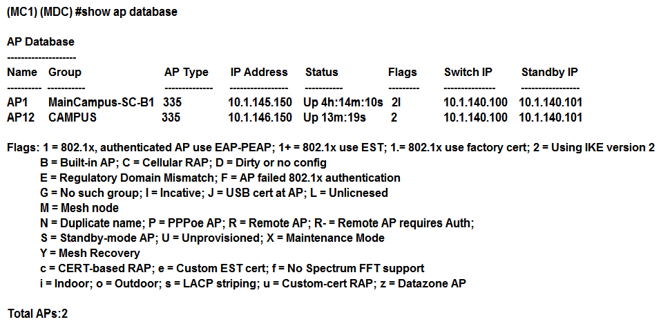 Refer to the exhibits. Exhibit1   Exhibit 2   Based on outputs shown in the exhibits, what is the reason that AP12 is seen by two different controllers? A)  AP12 connects to a high availability group. MC1 is the active controller, and MC11 is the standby controller. B)  AP12 is a multizone AP. MC1 is part of the primary zone, and MC11 is part of the datazone. C)  AP12 connects to an MC cluster. MC1 is the A-AAC, and MC2 is S-AAC. D)  AP12 is in the middle of the boot process. MC1 is the master IP controller, and MC11 is the LMS IP controller.