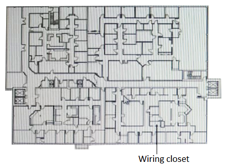 Case study A customer needs a wireless network upgrade for 802.11ac and possibly an upgrade to the wired network. The customer requires dual-radio 802.11ac APs, each radio of which can support 4x4 MIMO at full feature set. The customer has given architects this information about their wireless devices: 2700 IoT devices which will have only wireless connections; they support WPA2 with 802.1X 300 on each floor in 3 buildings with 3 floors each 5,400 users, who use devices such as laptops and smartphones 600 users on each floor in 3 buildings with 3 floors each 24 security cameras which will have only wireless connections; they support WPA2 with 802.1X and have a local power source 4 on floor 1 of each of the 3 buildings 2 on the other 6 floors T he architect also has collected information about the existing wired network. The existing access layer switches support these features: 10/100/1000 edge ports PoE (802.3af)  1GbE fiber uplinks The existing aggregation switches support these features: 1/10GbE fiber ports ARP tables up to 62,000 The customer has provided this figure that shows the existing cabling between floors and between buildings:   Each floor is about 100 feet (30 m)  by 140 feet (43 m)  with a 10 foot (3 m)  ceiling. Interior walls are drywall. The layout for each floor is similar to that shown below. CAT5e cable is extended to all areas.   What is one piece of additional information architects should obtain from the customer before they design the wireless solution? A)  whether the users sometimes connect their laptops with Ethernet B)  whether the IoT devices support MAC-Auth C)  the number of concurrently used wireless devices per user D)  the power requirements for the security cameras