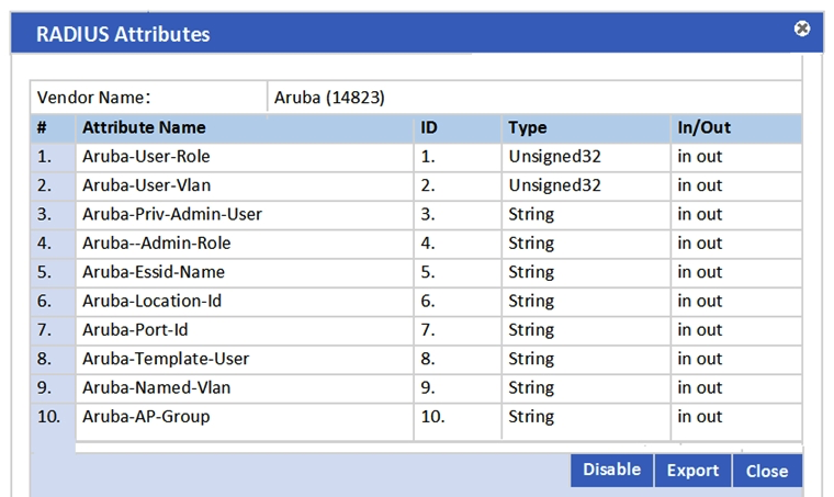 <strong>Refer to the exhibit.   In the Aruba RADIUS dictionary shown, what is the purpose of the RADIUS attributes?</strong> A) to send information via RADIUS packets to Aruba NADs B) to gather and send Aruba NAD information to ClearPass C) to send information via RADIUS packets to clients D) to gather information about Aruba NADs for ClearPass E) to send CoA packets from ClearPass to the Aruba NAD <div style=padding-top: 35px> 
