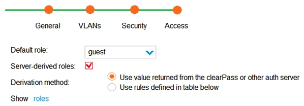 Refer to the exhibit.   A network administrator sets up the Exam_Employees WLAN on an Aruba solution with a default role of guest, as shown in the exhibit. To which users does the guest role apply? A)  users who have connected to the SSID, but have not yet attempted authentication B)  users who successfully authenticate and are assigned to the default role by the RADIUS server C)  users who successfully authenticate and are not assigned a different role by the RADIUS server D)  users who fall authentication