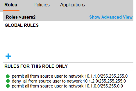 Refer to the exhibits. Exhibit 1   Exhibit 2   A company has an Aruba solution. Client 1 is assigned to the users1 role, and Client 2 is assigned to the users2 role. The exhibits show current firewall rules for those roles. The network1 alias used to be 10.1.1.0/24, but the network administrator now changes the network1 alias to 172.16.1.0/24. Client 1 and Client 2 both then send a packet destined to 172.16.1.10. How does the firewall handle these packets? A)  It denies both packets. B)  It denies the packet from Client 1 and permits the packet from Client 2. C)  It permits both packets. D)  It permits the packet from Client 1 and denies the packet from Client 2.