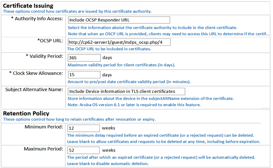 Refer to the exhibit.   What is the purpose of the 'Clock Skew Allowance' setting? (Choose tow.)  A)  to ensure server certificate validation does not fail due to client clock sync issues B)  to set expiry time in client certificate to a few minutes longer that the default setting C)  to adjust clock time on client device to a few minutes before current time D)  to ensure client certificate validation does not fail due to client clock sync issues E)  to set start time in client certificate to a few minutes before current time
