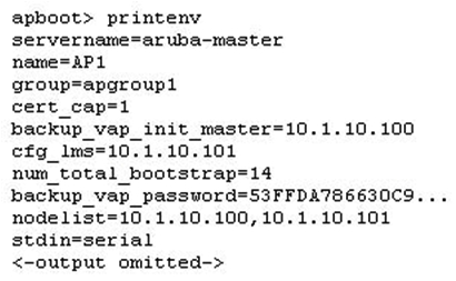 An administrator examines the configuration of an AP from apboot mode shown in the exhibit. What can the administrator determine from the configuration?   A)  The RAP terminated on a Mobility Master. B)  The AP terminated on a non-cluster Mobility Controller. C)  The AP terminated on a Mobility Controller in a cluster. D)  The RAP terminated on a stand-alone controller.