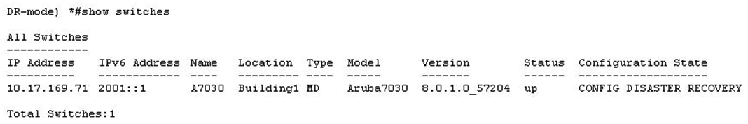 What is true about the operation of the Aruba Mobility Controller (MC)  shown below?   A)  The disaster recovery mode is enabled, and changes will be sent to the Mobility Master. B)  The disaster recovery mode is disabled, and changes will be sent to the Mobility Master. C)  The disaster recovery mode is enabled, and no changes will be forwarded to the Mobility Master. D)  The Mobility Master is in disaster recovery mode and will push changes to a Managed Controller.