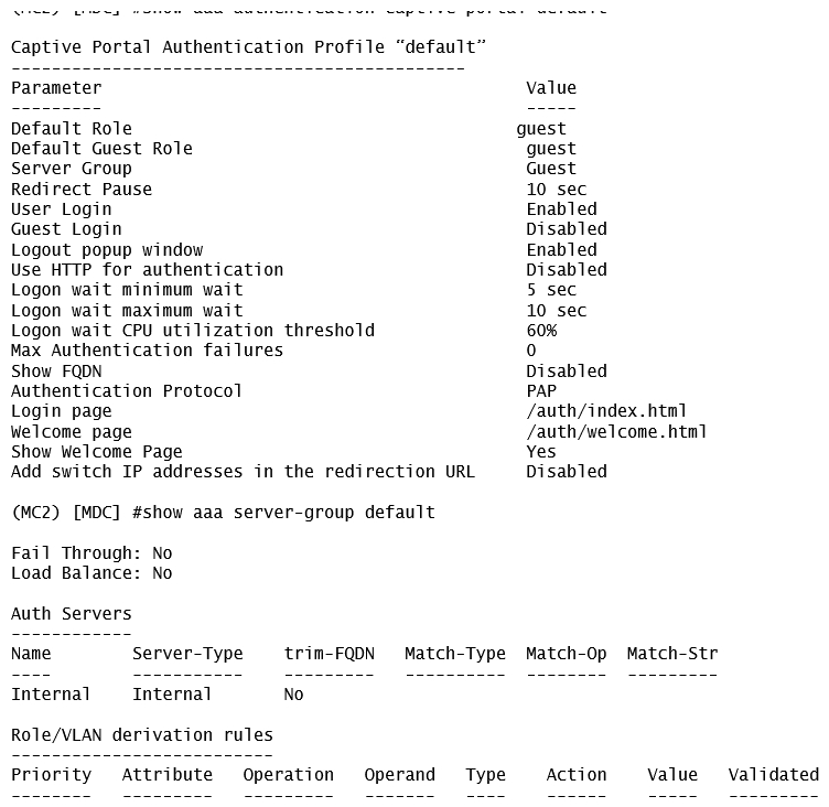<strong>Refer to the exhibits. Exhibit 1   Exhibit 2   Exhibit 3   Exhibit 4   A captive portal-based solution is deployed in a Mobility Master (MM) - Mobility Controller (MC) network. A wireless station connects to the network and attempts the authentication process. The outputs are shown in the exhibits. Which names correlate with the authentication and captive portal servers?</strong> A) ClearPass.23 is the authentication server, and cp.mycompany.com is the captive portal server. B) ClearPass.23 is the authentication server, and MC2 is the captive portal server. C) Internal database in MC2 is the authentication server, and cp.mycompany.com is the captive portal server. D) cp.mycompany.com is the authentication server, and ClearPass.23 is the captive portal server. <div style=padding-top: 35px> 