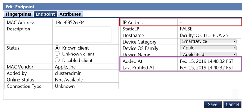 Refer to the Endpoint in the screenshot.   What are possible ways that it was profiled? (Choose two.)  A)  Exchange Plugging agent B)  NAD ARP listening handler C)  3rd part MDM D)  DNS fingerprinting E)  Cisco Device Sensor