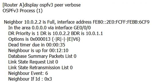 Which of the following statements are true according to the following command output?   A)  The OSPFv3 area ID is 0. B)  The OSPFv3 process ID is 1. C)  The DR priority of the local router is 1. D)  The router ID of the neighbor is 10.0.1.1.