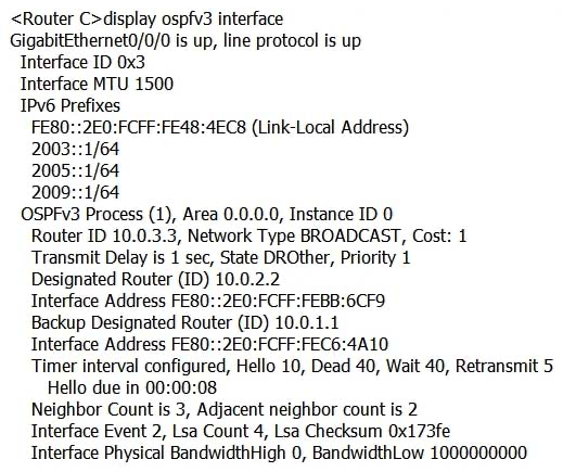 According to the following configuration of Router C, how many global unicast address prefixes are advertised by Router C?   A)  1 B)  4 C)  2 D)  3