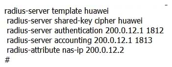 The RADIUS information of the router is configured as follows.   Which of the following statements is/are correct? A)  The IP address of the authentication server is 200.0.12.1. B)  The IP address of the authorization server is 200.0.12.1. C)  The source IP address of the RADIUS packets sent by the router is 200.0.12.2. D)  The IP address of the accounting server is 200.0.12.1.