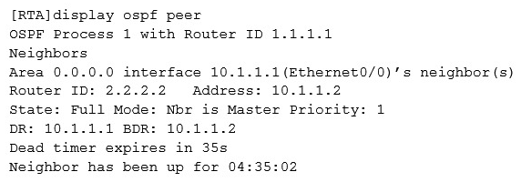 Which of the following Statement is false?   A)  The OSPF Router ID of the local router is 1.1.1.1. B)  The OSPF Router ID of the neighbor is 2.2.2.2. C)  The OSPF Router ID of the neighbor is larger and thus the neighbor acts as a DR. D)  The local router acts as slave.