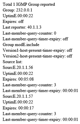 IGMP interface group report information Ethernet6/1/1(40.1.1.1) :   The preceding information shows the entry status of an IGMP interface on Ethernet 6/1/1 on a router. Assume IGMP sends the group-and-source-specific Query message. Which of the following statements is true? A)  IGMP respectively sends two messages: The source carried in one of the messages is 20.1.1.56 with the S flag bit not set; the source carried in the other message is 20.1.1.57, with the S flag bit set to 1. B)  IGMP respectively sends two messages: The source carried in one of the messages is 20.1.1.56 with the S flag bit set to 1; the source carried in the other message is 20.1.1.57, with the S flag bit not set. C)  IGMP sends one message carrying two sources 20.1.1.56 and 20.1.1.57, with the S flag bit set to 1. D)  IGMP sends one message carrying two sources 20.1.1.56 and 20.1.1.57, with the S flag bit not set.