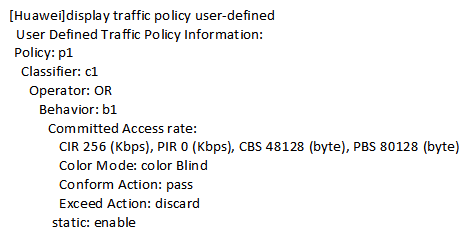 The network administrator defines a traffic policy as follows:   The router port to which the traffic policy is applied has been idle for about 10 seconds. In this case, if there is suddenly a large amount of c1 burst traffic, what is the number of bytes in the green packets? A)  32 Kbytes B)  256 Kbytes C)  80128 Kbytes D)  48128 Kbytes