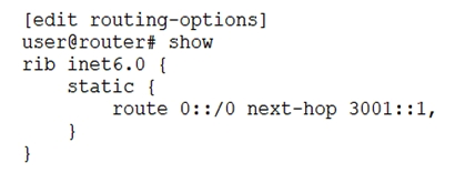   Referring to the exhibit, which type of route does the configuration create? A)  a generated route B)  a default gateway C)  an indirect next hop D)  a non-advertised route