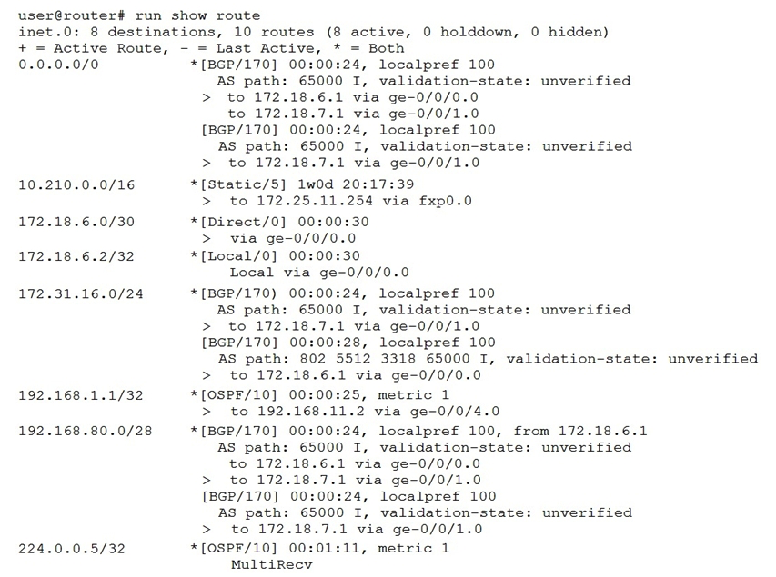   What is the next hop for a packet destined to 192.168.80.98 as shown in the exhibit? A)  172.18.6.1 B)  172.25.11.254 C)  172.18.7.1 D)  192.168.11.2