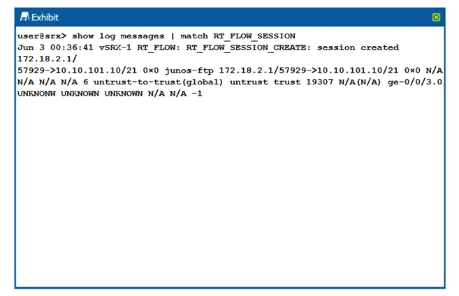 Click the Exhibit button.   The output shown in the exhibit is displayed in which format? A)  syslog B)  sd-syslog C)  binary D)  WELF