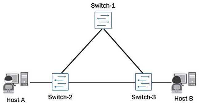 Click the Exhibit button.   A number of reports from end users indicate that internal and external communications are intermittent and not reliable. You verified the status of the switch ports and have determined that they are up and operational. You also noticed a very high level of link bandwidth utilization on those same ports. The current topology of the affected environment is shown in the exhibit. What would be the cause of the reported issues? A)  A misconfigured interior gateway protocol (IGP) . B)  A lack of a loop-prevention mechanism or protocol. C)  A lack of port-based ACLs filtering the traffic flows. D)  A malformed route-based ACL improperly filtering traffic flows.