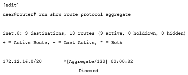 Click the Exhibit button.   Given the route shown in the exhibit, which two prefixes contribute to the aggregate route? (Choose two.)  A)  172.12.31.0/24 B)  172.12.33.0/24 C)  172.12.30.0/24 D)  172.12.32.0/24