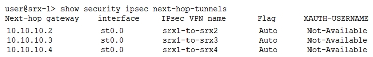 Click the Exhibit button.   Which statement is correct regarding the information show in the exhibit? A)  The tunnel binding was discovered automatically B)  The output is for an ADVPN C)  The tunnel gateway address was automatically discovered D)  The tunnel is not encrypting the traffic